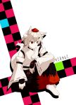  animal_ears detached_sleeves hair_ornament hat inubashiri_momiji leaf red_eyes ryuu ryuu_(tsukinoyuki) short_hair silver_hair sitting solo tail tokin_hat touhou white_hair wide_sleeves wolf_ears wolf_tail 