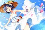  aidumi dress hat idolmaster kikuchi_makoto petals short_hair summer_dress water 