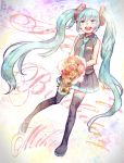  aqua_eyes aqua_hair boots bouquet character_name flower happy_birthday hatsune_miku long_hair necktie open_mouth skirt solo thigh-highs thigh_boots thighhighs twintails urida very_long_hair vocaloid 