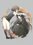  anetai_toyone black_hair bouquet brown_hair flower hair_ornament hairclip height_difference kakura_kurumi long_hair multiple_girls no_panties saki school_uniform serafuku short_hair smile squatting tokumi_yuiko wreath wreathe 