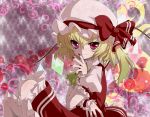  blonde_hair bow crystal flandre_scarlet gotou_nao hat hat_bow puffy_sleeves red_eyes rururu_(athletic-meet) short_sleeves side_ponytail smile solo touhou wings wrist_cuffs 