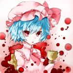  :o ascot bad_id blue_hair blush bust chair colored cpeilad cup face hage hat iori_(cpeilad) looking_at_viewer open_mouth pinky_out red_eyes remilia_scarlet short_hair short_sleeves sitting solo touhou tsurime 