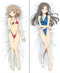  2girls bikini black_eyes black_hair brown_eyes brown_hair casual_one-piece_swimsuit dakimakura hanasaku_iroha highleg highleg_bikini highleg_swimsuit highres long_hair lying matsumae_ohana multiple_girls on_back one-piece_swimsuit polka_dot polka_dot_bikini polka_dot_swimsuit rumia_(compacthuman) short_hair swimsuit tsurugi_minko 