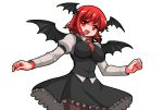  alternate_hair_length alternate_hairstyle bat_wings breasts demon_wings head_wings koakuma large_breasts long_sleeves mono_(moiky) necktie open_mouth puffy_sleeves red_eye red_hair redhead short_hair simple_background solo touhou wings 