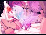  apple blue_eyes blue_hair camisole food fruit hatsune_miku letterboxed long_hair lying on_stomach panties pillow romeo_to_cinderella_(vocaloid) solo souno_kazuki sparkle twintails underwear very_long_hair vocaloid 