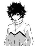  character_request hue_(pokemon) inazuma_eleven inazuma_eleven_go jrss looking_at_viewer male male_only monochrome pokemon pokemon_(game) pokemon_bw2 simple_background solo white_background 