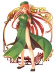  beret braid breasts china_dress chinese_clothes cleavage cleavage_cutout gloves green_eyes hair_ribbon hat hong_meiling long_hair red_hair redhead ribbon sakuyabm side_slit smile solo star touhou twin_braids very_long_hair 