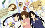  akiyama_mio black_eyes black_hair blonde_hair blue_eyes book brown_eyes brown_hair candy food group headband hirasawa_yui horiguchi_yukiko k-on! kotobuki_tsumugi long_hair nakano_azusa pajamas short_hair tainaka_ritsu twintails wink 