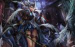  armor character_request edenfox feathers grey_hair green_eyes long_hair tagme_(character) weapon wings 