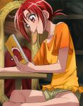  book casual haruyama hino_akane mouth_hold panties precure red_eyes red_hair redhead short_hair shorts shorts_aside sitting smile_precure! solo underwear 
