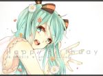  aqua_eyes aqua_hair bow flower hair_bow hair_flower hair_ornament happy_birthday hatsune_miku letterboxed looking_at_viewer open_mouth solo twintails vocaloid 