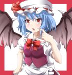  absurdres apron bat_wings blue_hair blush eo_(artist) hat hat_ribbon highres maid open_mouth puffy_sleeves red_eyes remilia_scarlet ribbon short_hair short_sleeves skirt solo touhou vest wings 