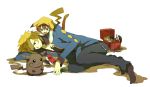  1girl bangs blonde_hair brown_hair child denji_(pokemon) gym_leader hana_(mew) lying open_mouth pikachu poke_ball poke_kid_(pokemon) pokemon pokemon_(game) pokemon_dppt robot short_hair smile tools 