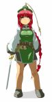  adapted_costume belt blue_eyes braid chinese_clothes hamahara_yoshio hamasan hat highres hong_meiling long_hair long_sleeves red_hair redhead single_braid solo standing sword touhou very_long_hair weapon wide_sleeves 
