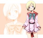  agahari alternate_costume aoi_umi_no_tristia blonde_hair blue_eyes blush bow cosplay erica_hartmann grin looking_at_viewer multicolored_hair nene_hampdon nene_hampdon_(cosplay) short_hair smile solo strike_witches two-tone_hair zoom_layer 