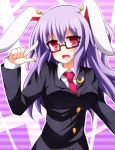  animal_ears bespectacled breasts bunny_ears crescent glasses jacket large_breasts long_hair necktie open_mouth pink_eyes posing purple_hair rabbit_ears reisen_udongein_inaba shirt smile solo taku10 touhou 