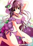  absurdres bikini bracelet breasts cleavage copyright_request food food_as_clothes food_themed_clothes fruit grapes hat highres jewelry necklace polka_dot polka_dot_bikini polka_dot_swimsuit purple purple_bikini purple_eyes purple_hair satou_satoru star swimsuit violet_eyes 