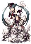 bat_wings boots green_eyes green_hair hat hatsune_miku long_hair looking_at_viewer microphone microphone_stand peaked_cap skirt smile solo thigh-highs thighhighs torigoe_takumi twintails very_long_hair vintage_microphone vocaloid wings 