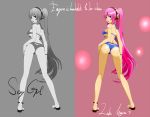  1girl ass bikini character_name clone engrish hair_ornament jein_d long_hair looking_back megurine_luka monochrome open_mouth pink_hair ponytail ranguage solo swimsuit very_long_hair vocaloid 