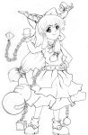  1girl chain hair horns ibuki_suika long media monochrome skirt smile solo touhou traditional white_background 