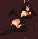  black_hair character_request couch defiaz_(infinity) demon_girl elbow_gloves gloves green_eyes leotard mabinogi short_hair succubus succubus_(mabinogi) thigh-highs thighhighs wings 