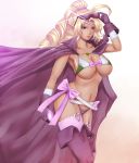  adult blonde_hair bow breasts cape dark_skin fire_emblem fire_emblem:_kakusei garter_straps glint gloves green_eyes harihisa highres large_breasts long_hair navel nowi_(fire_emblem) pointy_ears purple_legwear solo sunglasses thigh-highs thighhighs thighs under_boob underboob 