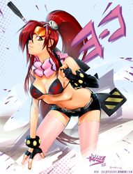  bikini_top breasts cleavage fingerless_gloves gloves gun hair_ornament hair_over_one_eye highres mike_nesbitt navel ponytail red_hair redhead rifle scarf short_shorts shorts tengen_toppa_gurren_lagann thigh-highs thighhighs weapon yoko_littner 