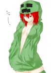  creeparka creeper hands_in_pockets highres hoodie minecraft naked_hoodie niwatazumi personification red_eyes red_hair redhead rough short_hair sketch solo thigh-highs thighhighs translated translation_request 