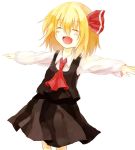  amoranorem closed_eyes eyes_closed hair_between_eyes open_mouth outstretched_arms rumia smile solo spread_arms touhou white_background 