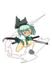  angry green_hair hair_ribbon hairband hamahara_yoshio hamasan konpaku_youmu konpaku_youmu_(ghost) mound_of_venus no_panties puffy_sleeves red_eyes ribbon short_sleeves solo sword tears touhou transparent weapon white_background 