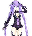  arm_up attenatten braid breasts choujigen_game_neptune cleavage cleavage_cutout hair_ornament heart kami_jigen_game_neptune_v long_hair navel purple_eyes purple_hair purple_heart see-through smile solo symbol-shaped_pupils thighhighs twin_braids very_long_hair violet_eyes 