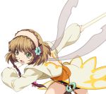  bike_shorts bow brown_hair coat flower green_eyes hair_bow hair_flower hair_ornament hairband leia_roland official_art open_mouth running short_hair solo staff tales_of_(series) tales_of_xillia transparent_background white_background 