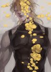  1boy blonde_hair dio_brando highres jojo_no_kimyou_na_bouken kali_lgk lipstick makeup petals purple_lipstick sleeping sleeveless sleeveless_turtleneck solo turtleneck 