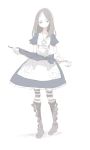  absurdres alice:_madness_returns alice_(wonderland) alice_in_wonderland american_mcgee's_alice apron black_hair bluerancel boots dress green_eyes highres pantyhose sketch solo striped striped_legwear umbrella white_background 