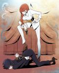  1girl belt blouse bondage breasts brown_eyes brown_hair character_request femdom gun hair_over_one_eye high_heels kkt049 large_breasts long_hair lupin_iii lupin_the_third:_mine_fujiko_to_iu_onna malesub mine_fujiko oscar_(lupin) oscar_(lupin_iii) pants restrained shoes smile weapon 