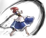  clenched_hands dress hair_bobbles hair_ornament japanese_clothes onozuka_komachi pink_eyes pink_hair puffy_short_sleeves puffy_sleeves rough sandals scythe short_hair short_sleeves touhou twintails weapon 