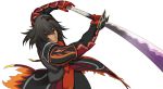  armor black_hair dark_skin fighting_stance gaias gloves male official_art red_eyes serious solo surcoat sword tales_of_(series) tales_of_xillia transparent_background weapon white_background 