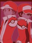 child dual_persona hat holding holding_poke_ball jacket monochrome poke_ball pokemon pokemon_(game) pokemon_frlg pokemon_rgby red_(pokemon) red_(pokemon)_(classic) red_(pokemon)_(remake) red_eyes simple_background tegaki 