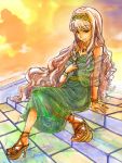  bracelet dress ere_(elemental) hairband high_heels highres idolmaster jewelry long_hair necklace open_shoes shijou_takane shoes sitting smile solo traditional_media very_long_hair wavy_hair 