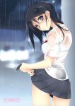  absurdres active_mover ayase_hazuki black_eyes black_hair copyright_request highres paper_texture rain scan school_uniform see-through seifuku solo wet wet_clothes wringing_clothes 
