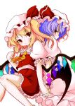  blonde_hair fang flandre_scarlet hand_holding hat holding_hands ko-chin multiple_girls purple_hair red_eyes remilia_scarlet ribbon siblings side_ponytail sisters smile the_embodiment_of_scarlet_devil touhou wings 