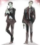  adachi_tooru bachi_(bachoo) belt blazer cigarette detective doujima_ryoutarou dress_shirt formal gun hand_in_pocket multiple_boys necktie persona persona_4 police revolver shirt suit weapon 