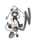  ahoge animal_ears basket capelet dowsing_rod dual_wielding earlgrey grey_hair jewelry long_sleeves mouse mouse_ears mouse_tail nazrin pendant pouch red_eyes short_hair solo tail touhou white_background 