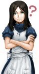  ? alice:_madness_returns alice_(wonderland) alice_in_wonderland american_mcgee&#039;s_alice american_mcgee's_alice apron black_hair ceramic_man crossed_arms dress green_eyes highres jewelry necklace solo white_background 