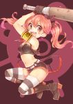  :d armband baseball_bat belt blush boots breasts gloves highres holding momobako open_mouth original rojiko shorts smile solo striped striped_legwear thigh-highs thighhighs vocaloid 