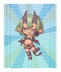  chibi copyright_request flat_chest green_hair horns looking_at_viewer sankuma smile solo tail wink 