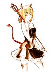  alternate_costume bare_shoulders blonde_hair breasts cleavage demon_tail devil dress fate/stay_night fate/zero fate_(series) frilled_dress frills gawainbro hair_bun horns nail_polish polearm red_eyes saber short_hair solo strapless_dress tail thigh-highs thighhighs trident weapon 