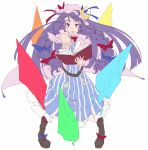  aya_shachou belt book boots bow braid crescent glyph hair_bow hat long_hair long_sleeves looking_at_viewer open_mouth outstretched_arm patchouli_knowledge purple_eyes purple_hair solo touhou twin_braids violet_eyes 