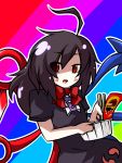  :o ahoge asymmetrical_wings black_hair blush earlgrey food houjuu_nue long_hair no_nose open_mouth red_eyes short_sleeves solo touhou wings 