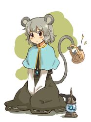  animal_ears basket capelet dress grey_hair jeweled_pagoda jewelry mouse mouse_ears mouse_tail nazrin pendant red_eyes shiba_murashouji short_hair solo tail touhou 